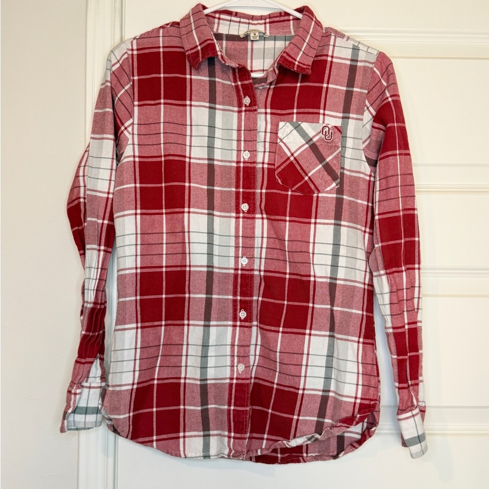 UG Apparel OU Oklahoma Sooners Women’s Plaid Flannel Shirt Size Small